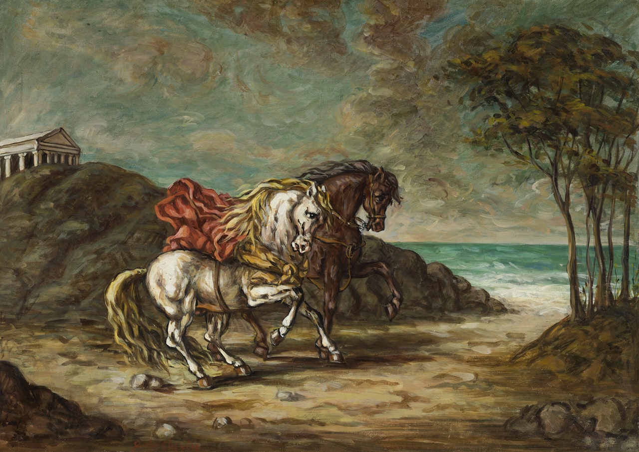 Cavalli in un paese by Giorgio de Chirico