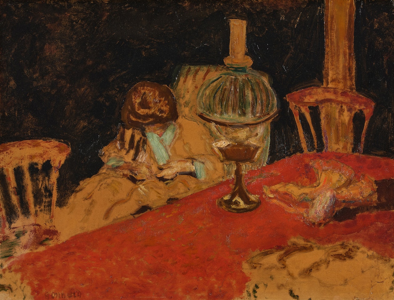 Femme à la lampe or La Lampe verte or La Couseuse by Pierre Bonnard
