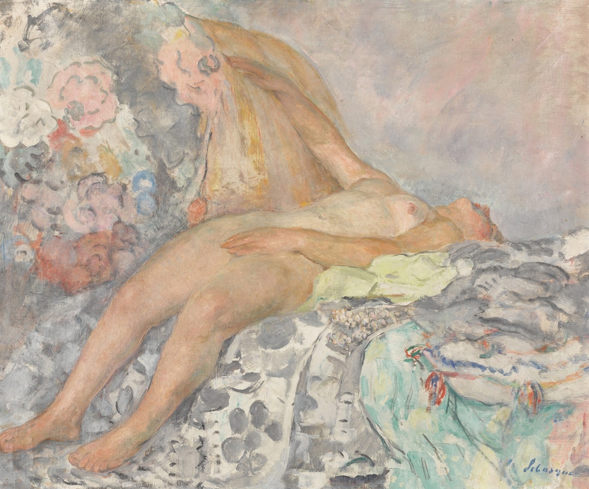 Nu allongé sur un jeté fleuri by Henri Lebasque