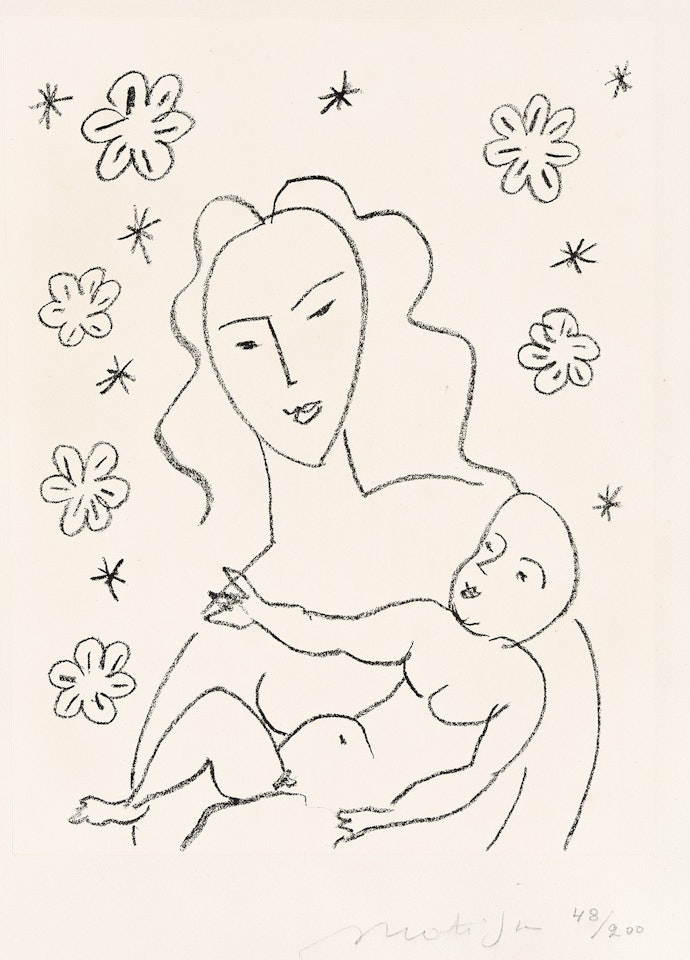 Vierge et Enfant sur Fond de Fleurs et d"Étoiles. by Henri Matisse