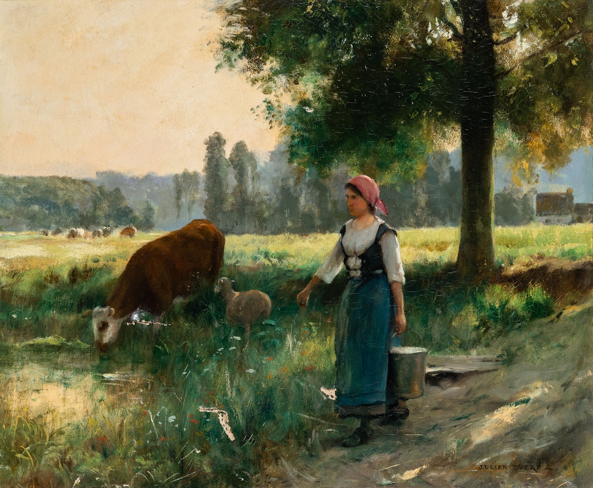 La Jeune Laitiere avec son Troupeau by Julien Dupré