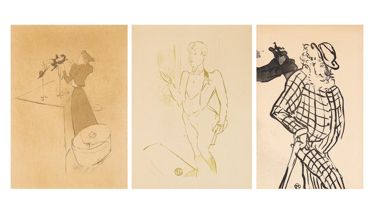 LA MODISTE, RENÉE VERT; MARY HAMILTON; CHANTEUR AMÉRICAIN (DELTEIL 13, 31, 38; ADRIANI 13, 19, 26; WITTROCK 4, 21, 28) by Henri de Toulouse-Lautrec