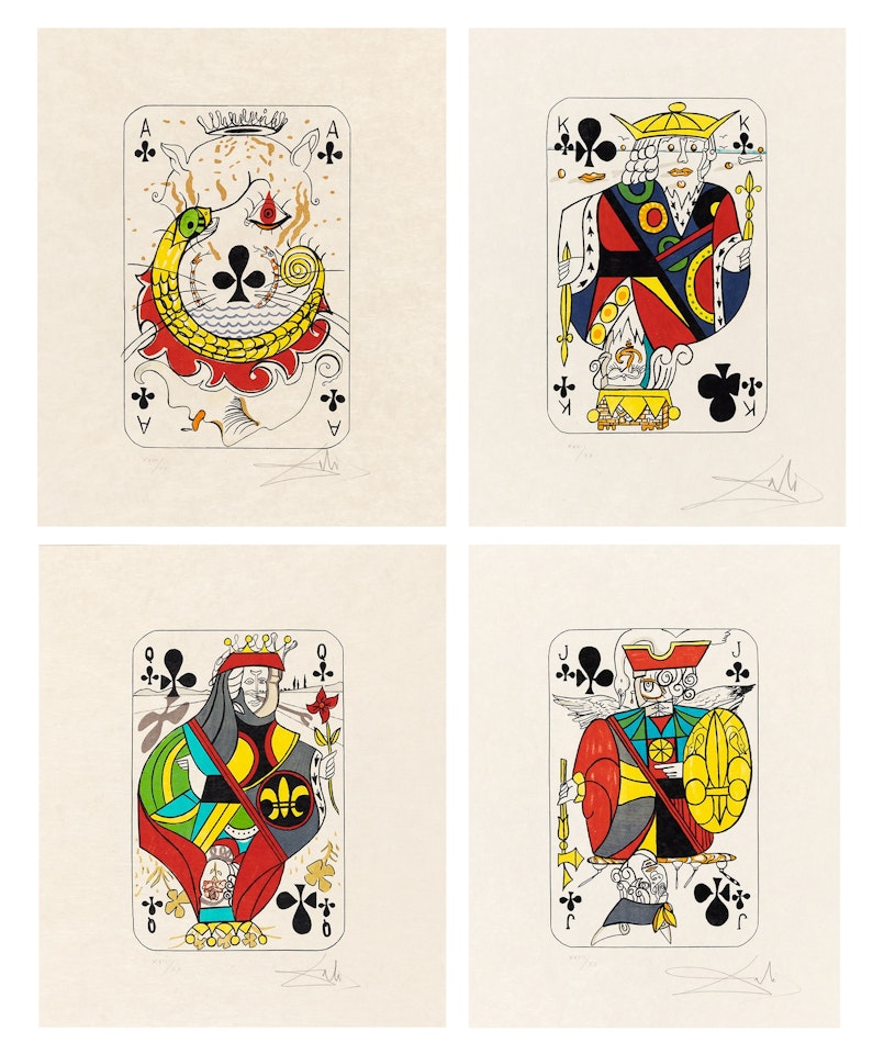 ACE OF CLUBS; KING OF CLUBS; QUEEN OF CLUBS; JACK OF CLUBS (FIELD 72-4) by Salvador Dali