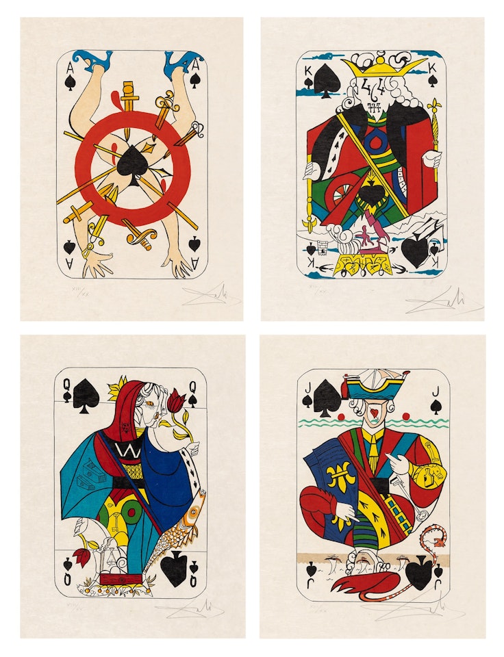 ACE OF SPADES; KING OF SPADES; QUEEN OF SPADES; JACK OF SPADES (FIELD 72-4) by Salvador Dali