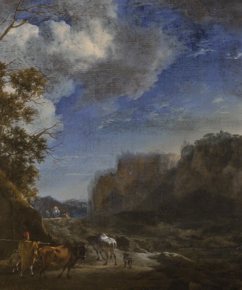 A Landscape with Drovers and Cattle on a Road by Dutch School