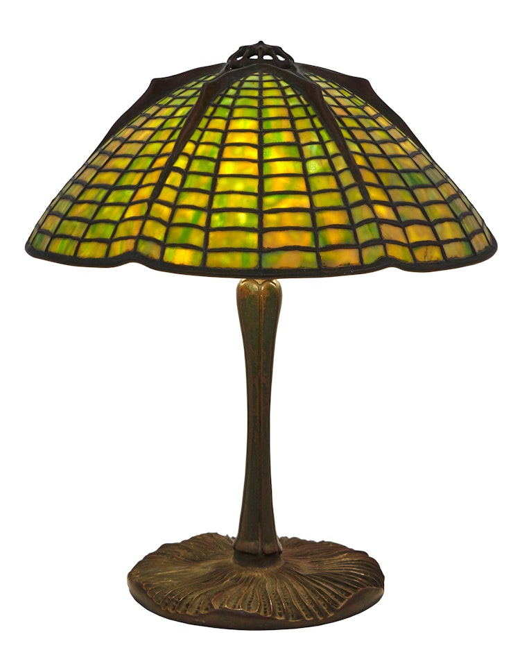 Bronze and Leaded Glass Spider Table Lamp by Tiffany Studios
