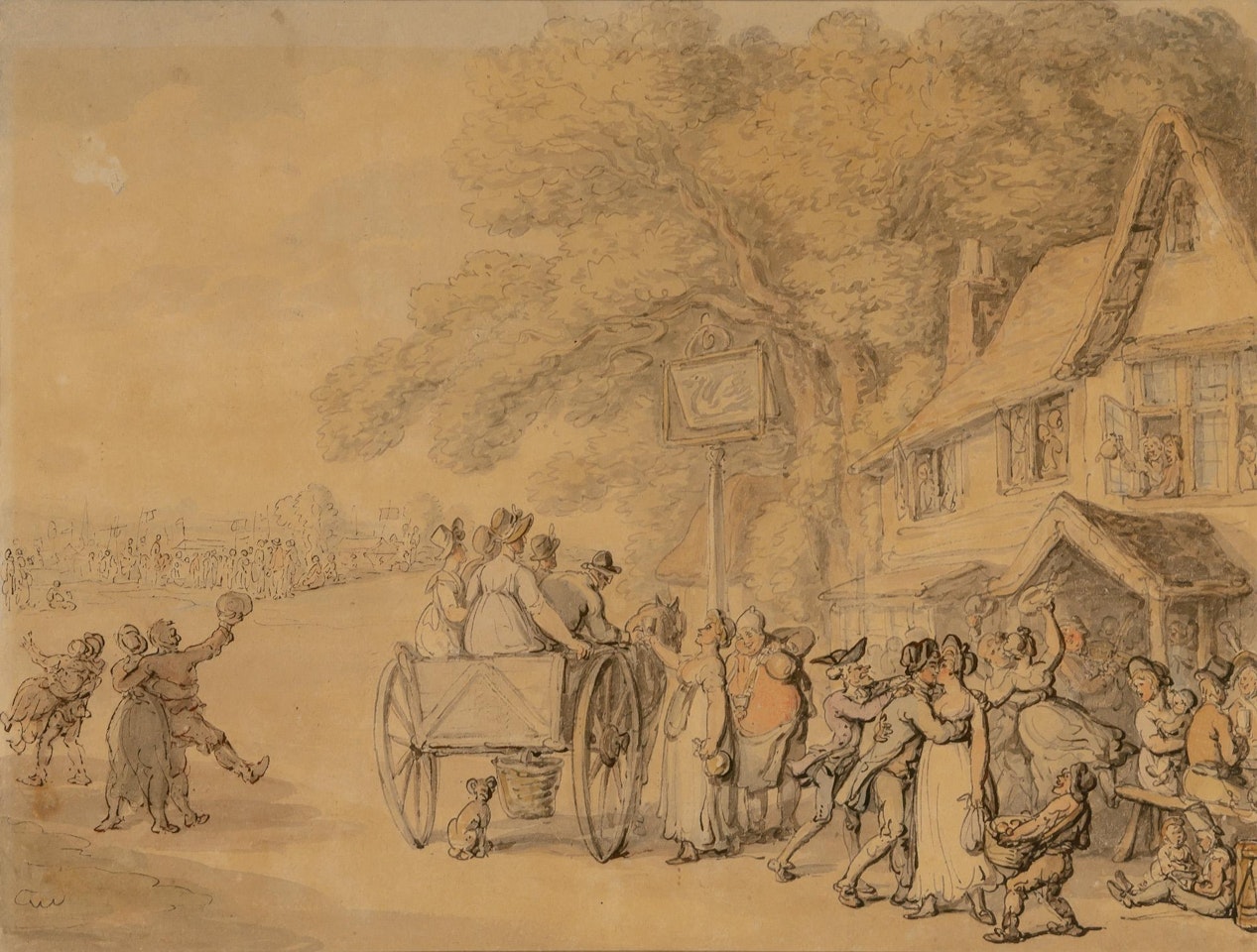 Scene Outside the Swan Inn by Thomas Rowlandson