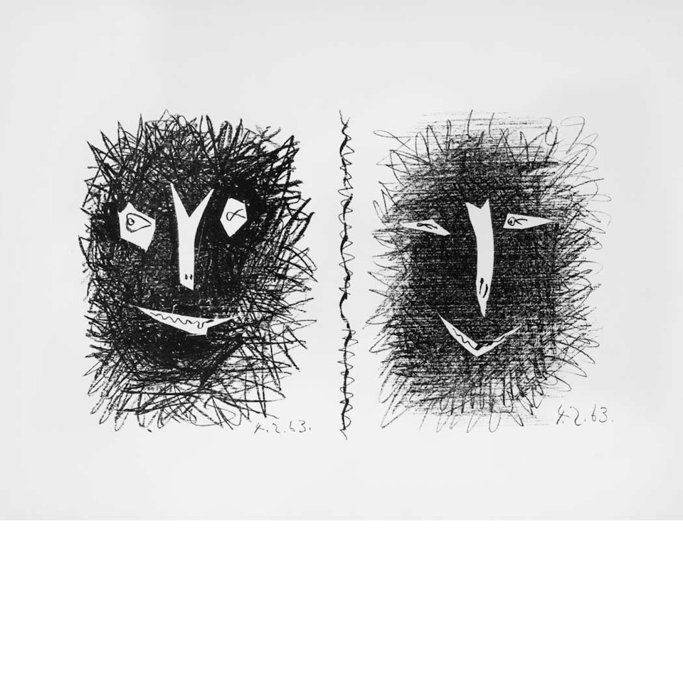 COUVERTURE MOURLOT IV: DEUX MASQUES (B. 1108; MOURLOT 388) by Pablo Picasso