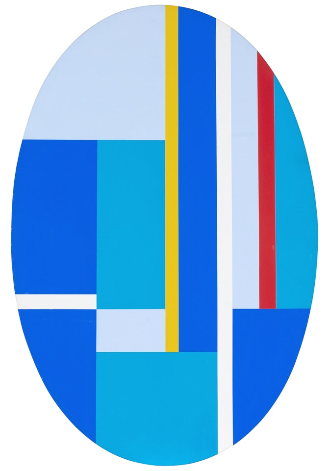 Ellipse in Three Blues, Yellow, Red and White by Ilya Bolotowsky