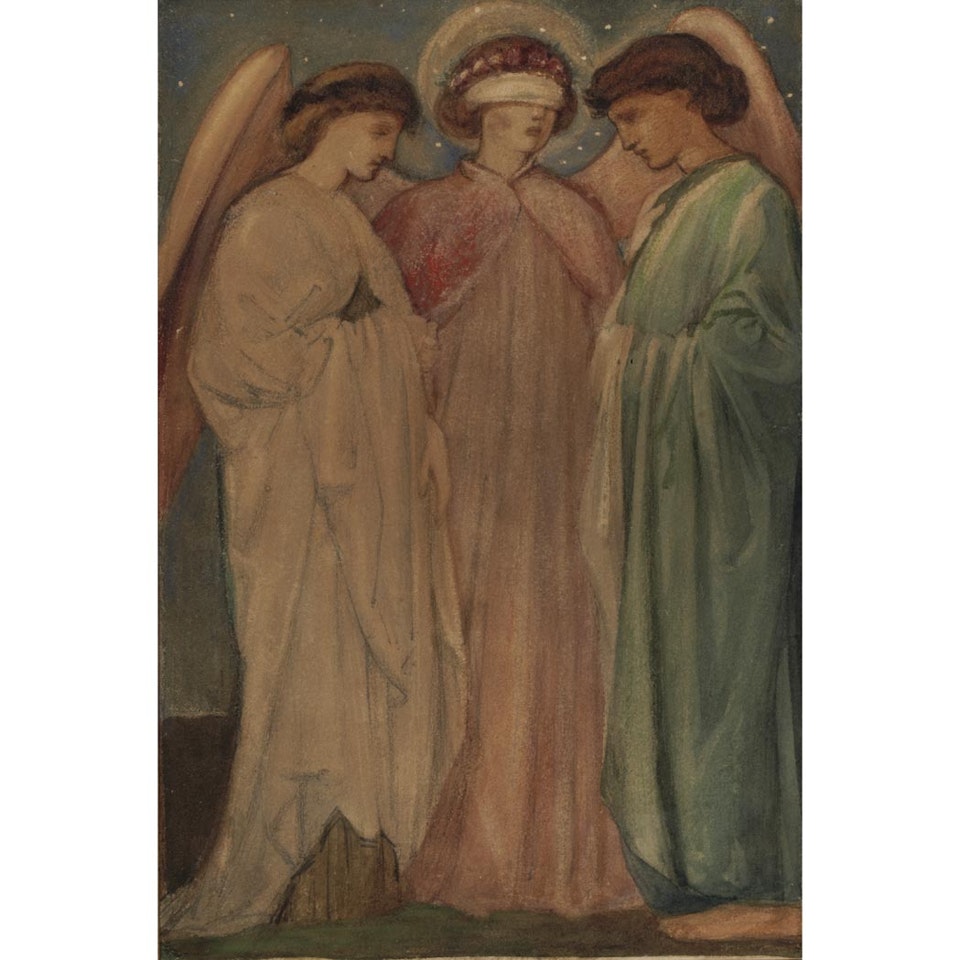 The Marriage of Pyramus and Thisbe; Possible partial signature Jon... (lr) by Edward Coley Burne-Jones