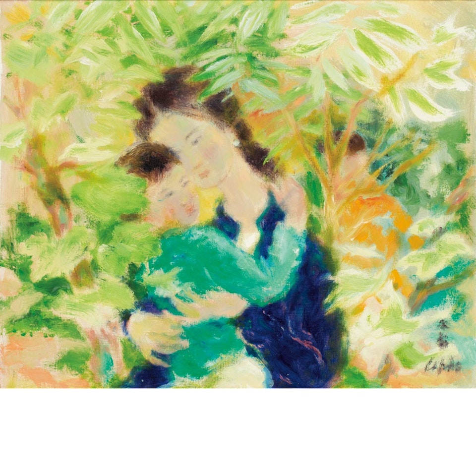 Mother and Child in a Garden by Le Pho