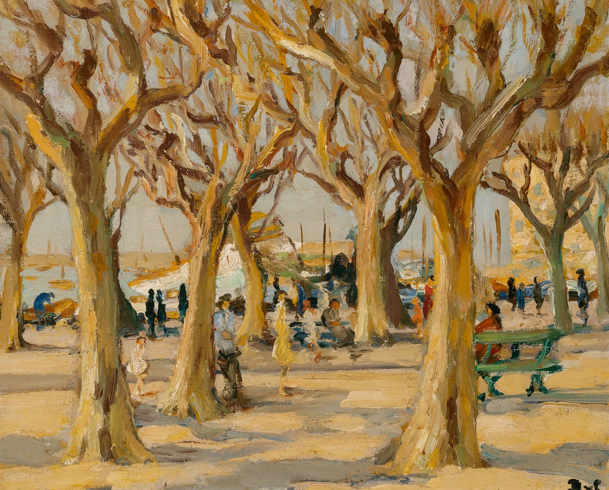 Under the Plane Trees in Front of the Old Port of Cannes by Marcel Dyf