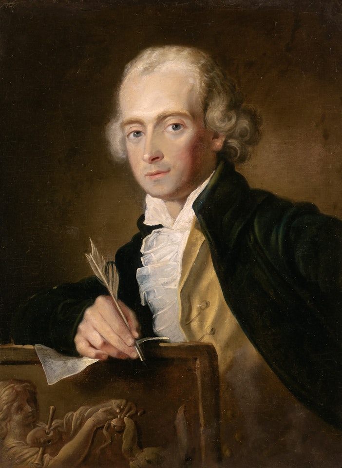 A Connoisseur Writing a Description of a Painting en grisaille of a Muse by French School