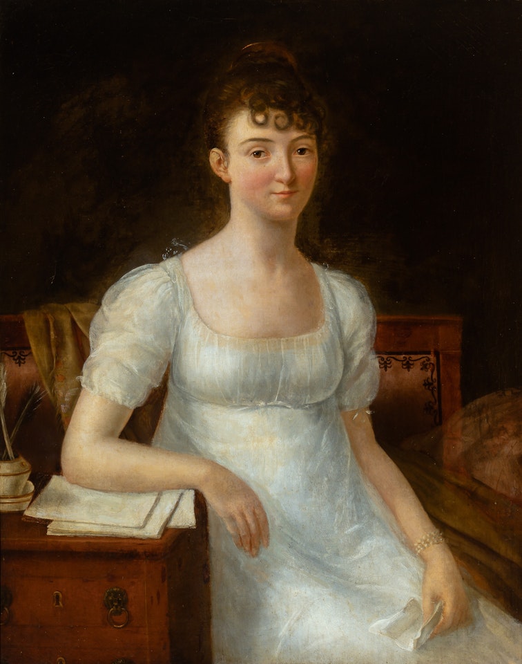 Portrait of a Seated Lady in a White Dress by English School