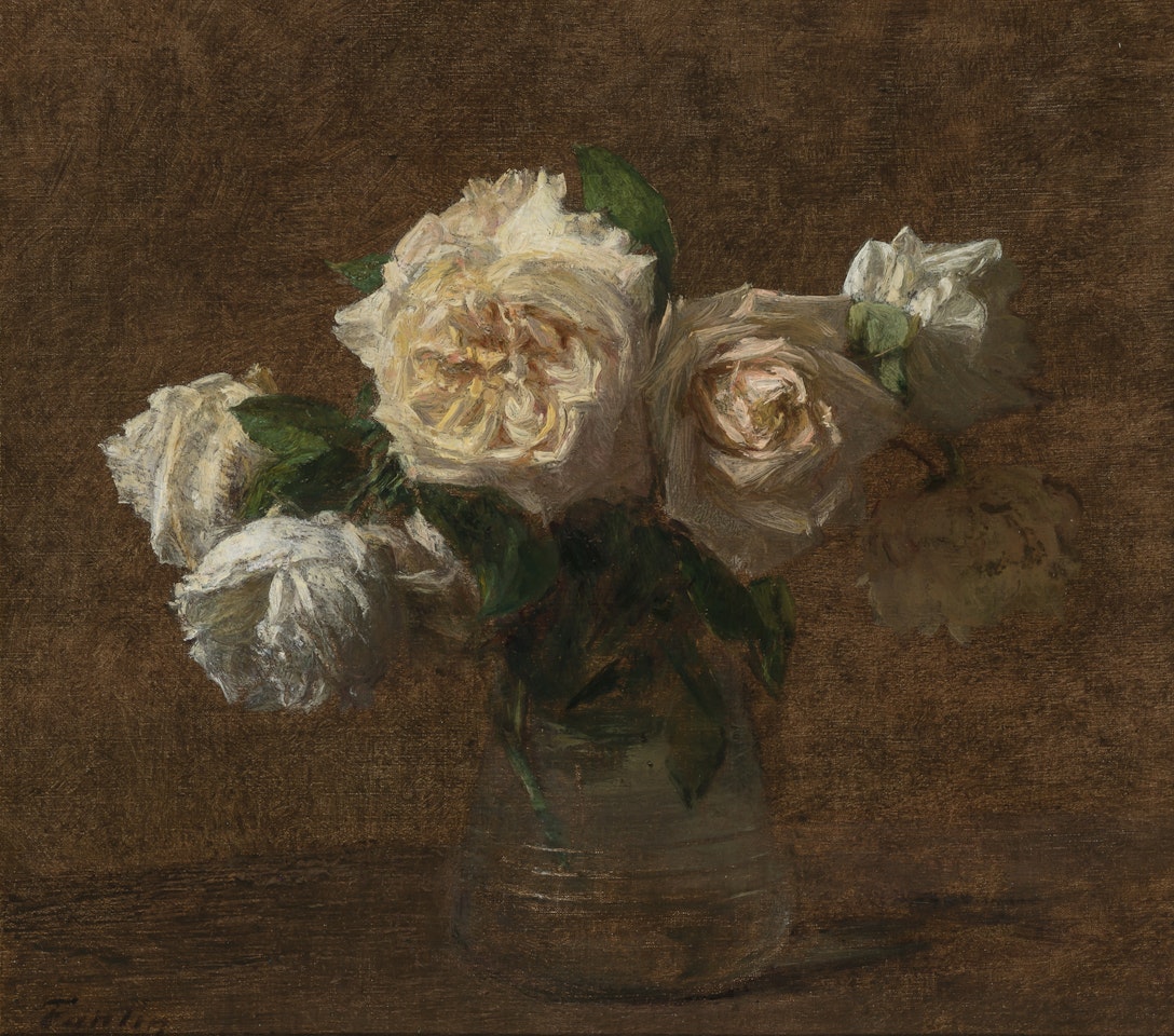 Six Roses Jaunes dans un Vase en Verre by Henri Fantin-Latour