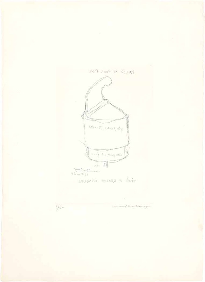 PULLED AT FOUR PINS (S. 609) by Marcel Duchamp