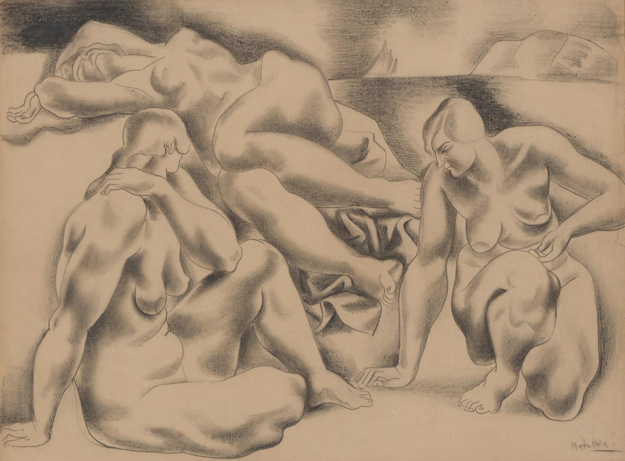 Three Nudes on Beach by Jan Matulka