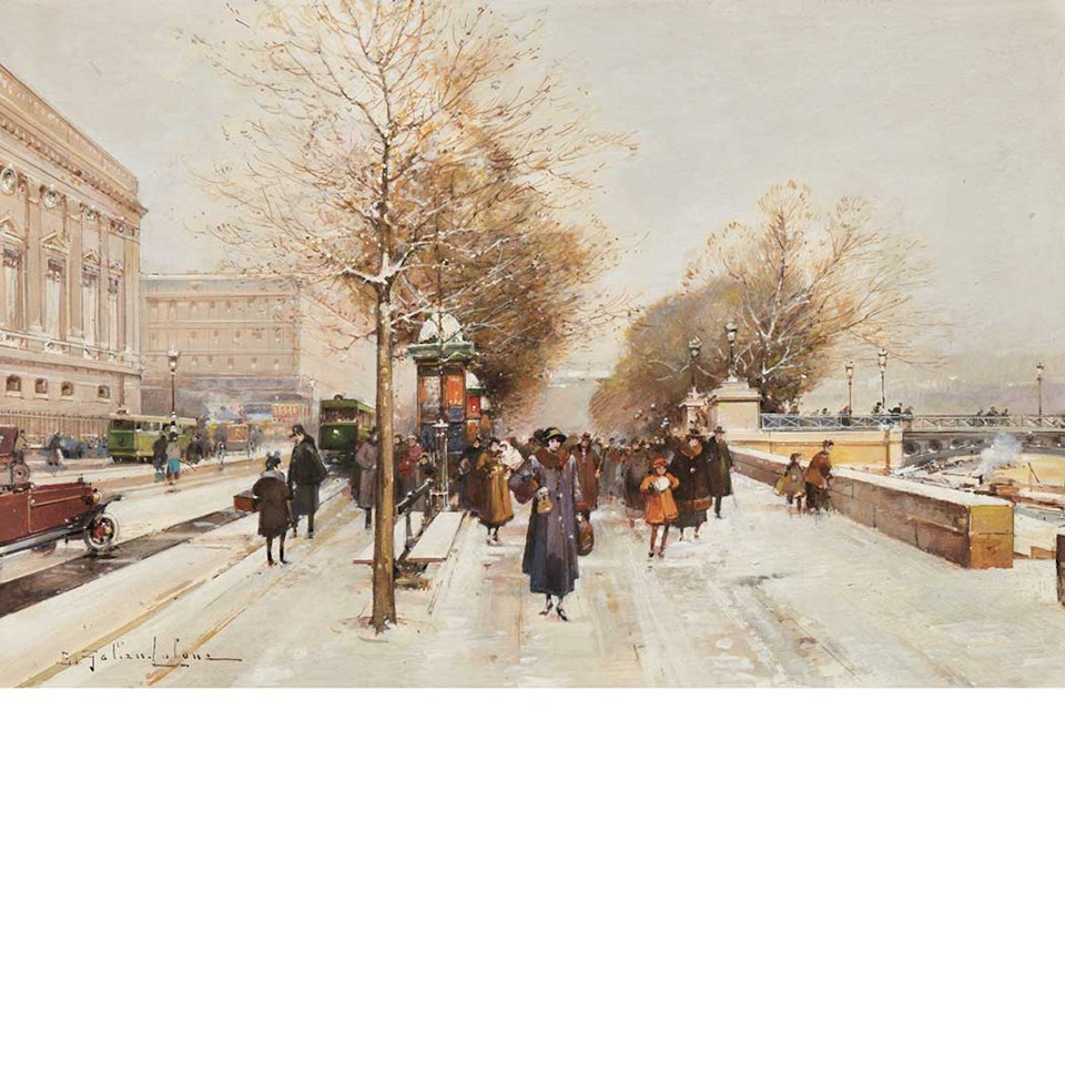 Quai du Louvre, Passerelle des Arts by Eugene Galien-Laloue