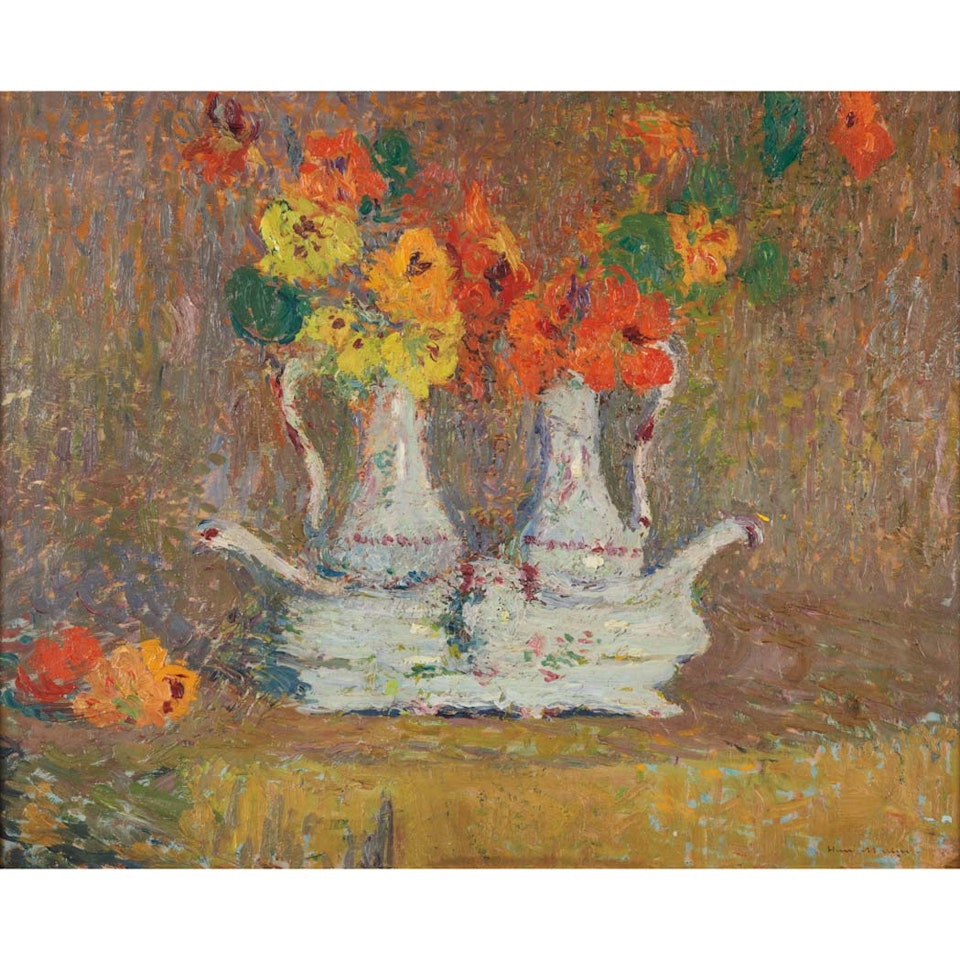 Nasturtiums in Porcelain Cruets by Henri Jean Guillaume Martin