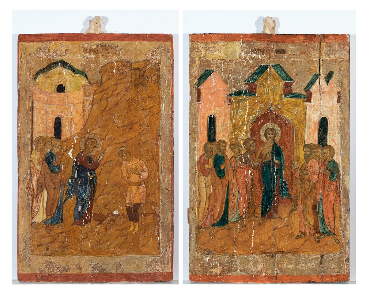 The Samaritan Leper Thanking Christ for Healing Him and St. Thomas Touching the Wounds of Christ: Two icons by Russian School