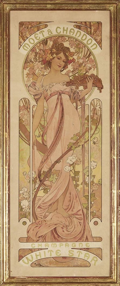 MOET & CHANDON CHAMPAGNE WHITE STAR (R./W. 65) by Alphonse Mucha