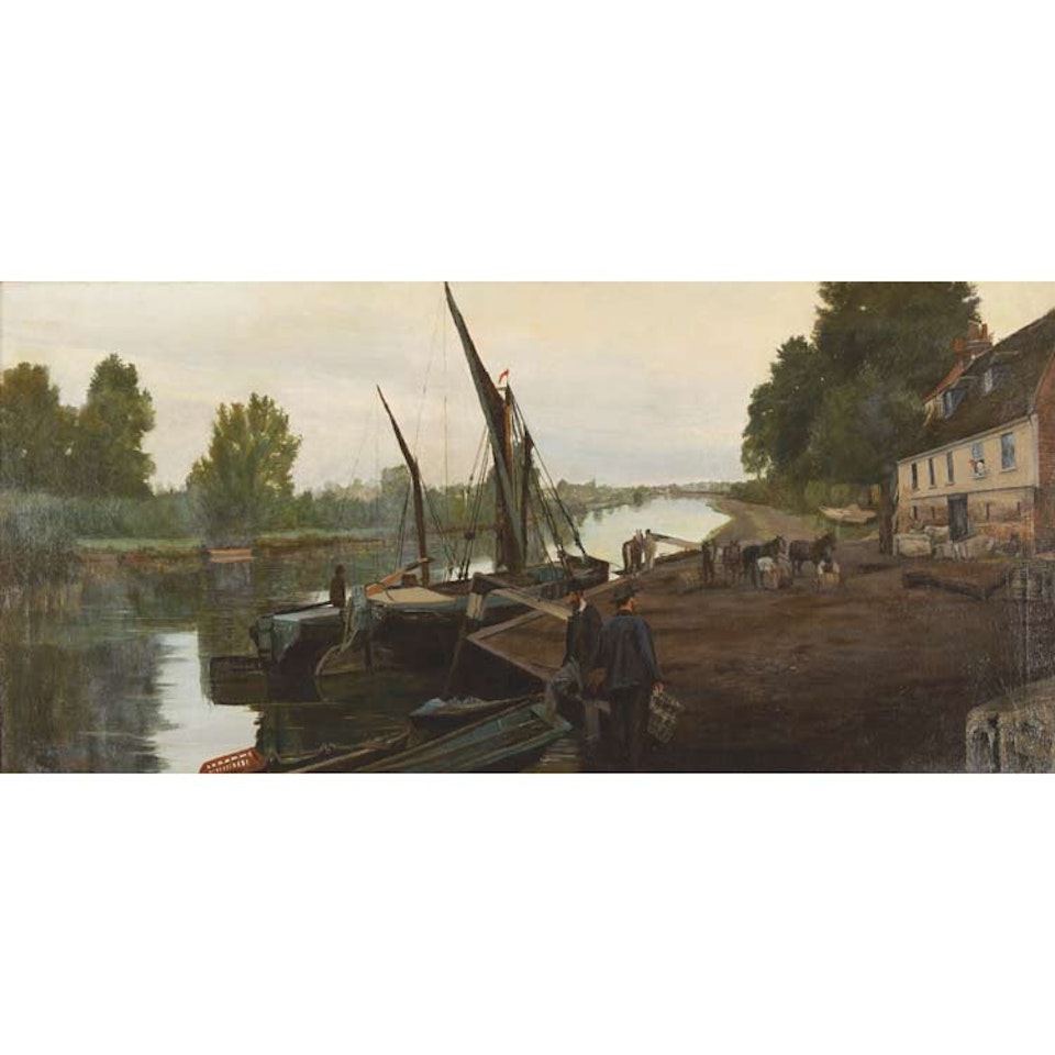 Workers Along a Canal by French School
