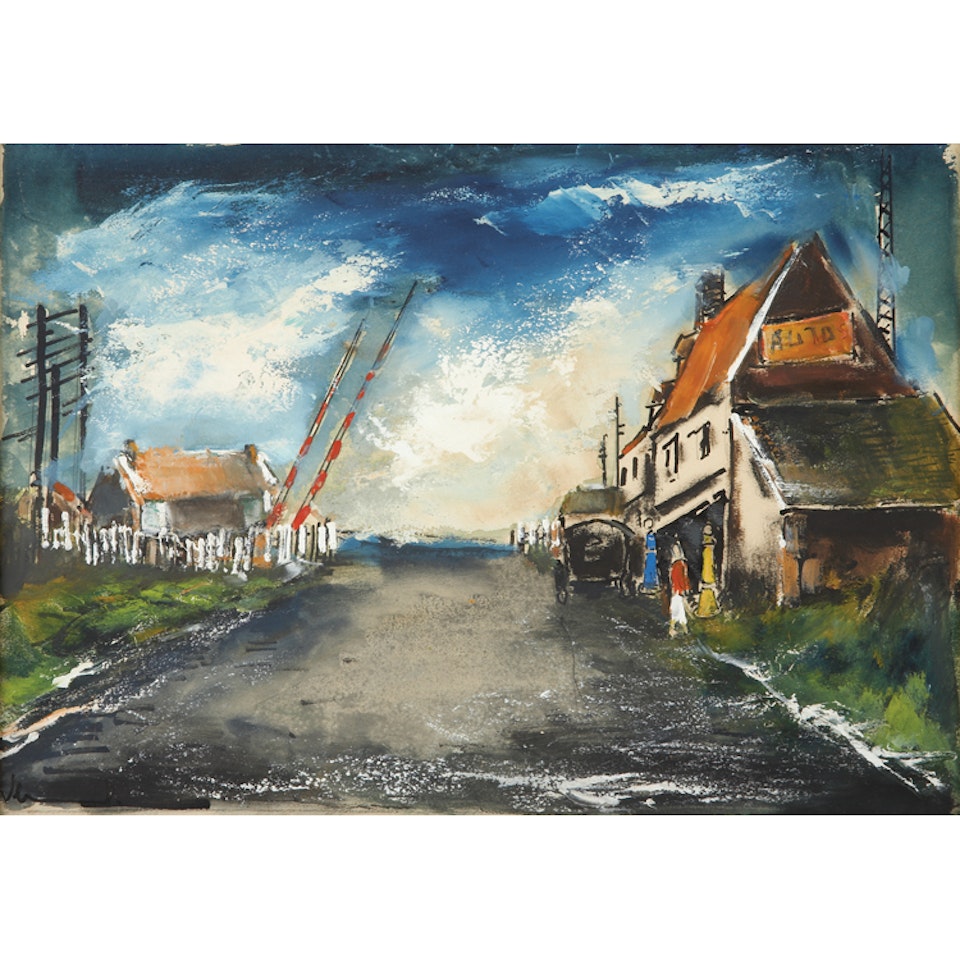 Railroad Crossing and Gas Station by Maurice de Vlaminck