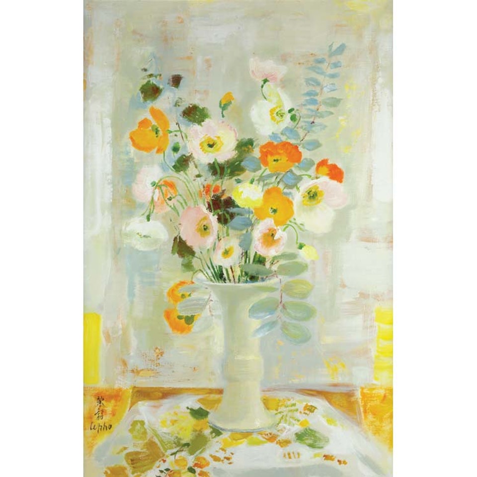 Poppies in a Chinese Blanc de Chine Gu Vase by Le Pho