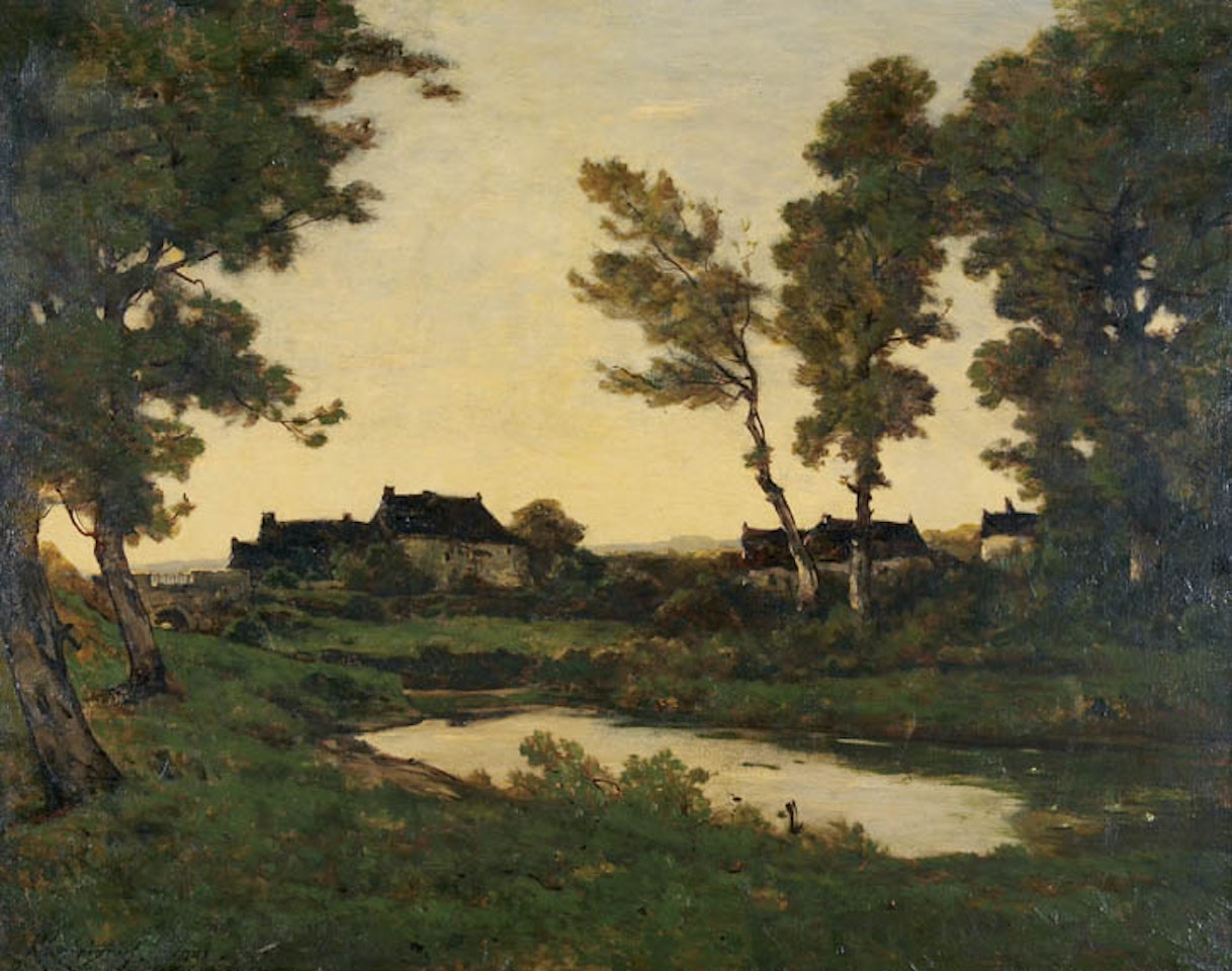 Cottages at the Edge of a Wood, Early Evening by Henri Harpignies