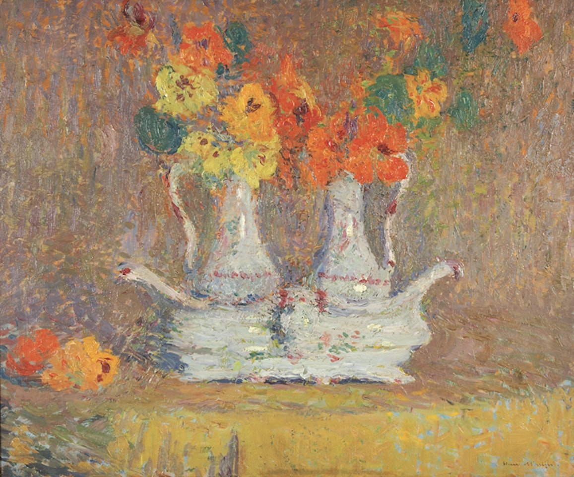 Nasturtiums in Porcelain Cruets by Henri Jean Guillaume Martin