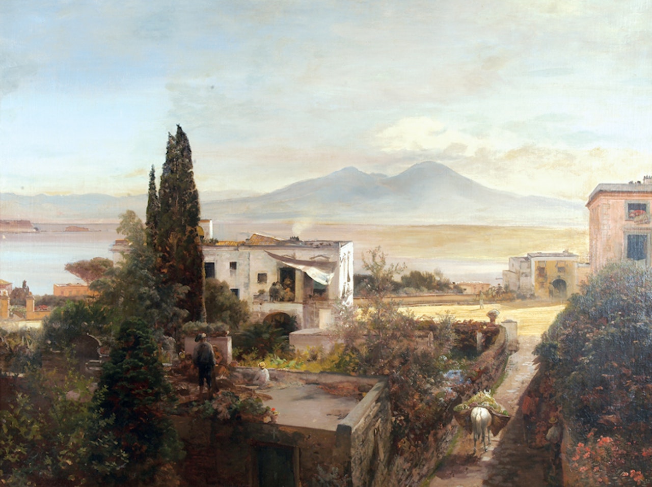 Neapolitan Rooftops with Mt. Vesuvius in the Distance by Oswald Achenbach