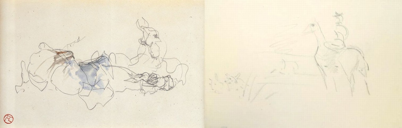 Sketch of Reclining Horses [Recto] and Sketch of a Horse and Rider [Verso] by Henri de Toulouse-Lautrec