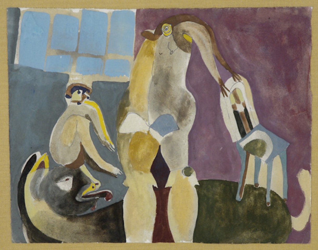 Interior with Jumping Figures and a Chair by Francisco Toledo
