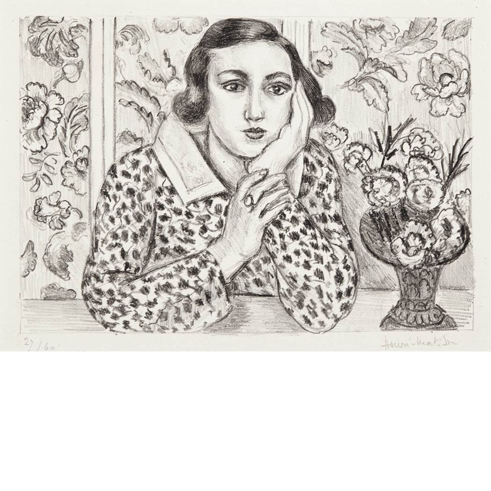 JEUNE FILLE ACCOUDEE AU PARAVENT FLEURI (D. 439) by Henri Matisse