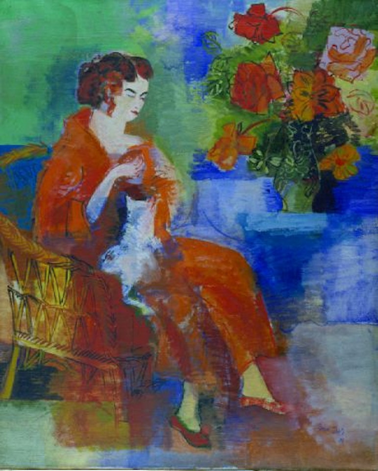 FEMME ASSISE AU CHAT BLANC, PORTRAIT DE MADAME DUFY by Jean Dufy