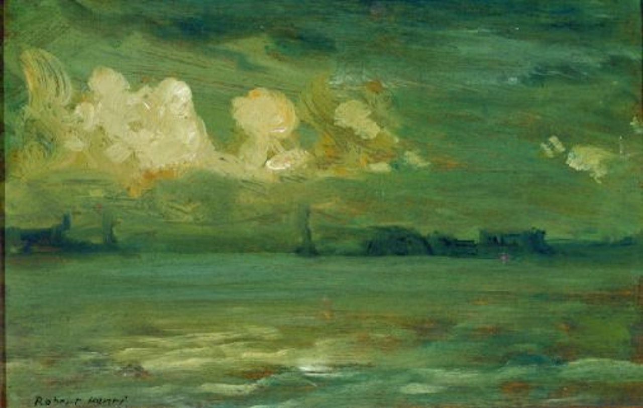 CUMULUS CLOUDS OVER RIVER (POSSIBLY THE WILLIAMSBURG BRIDGE UNDER CONSTRUCTION) by Robert Henri