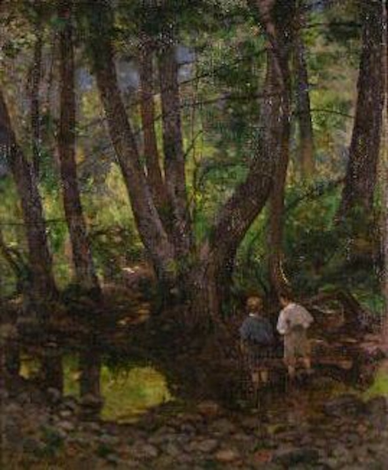 TWO BOYS WADING by Henri Harpignies
