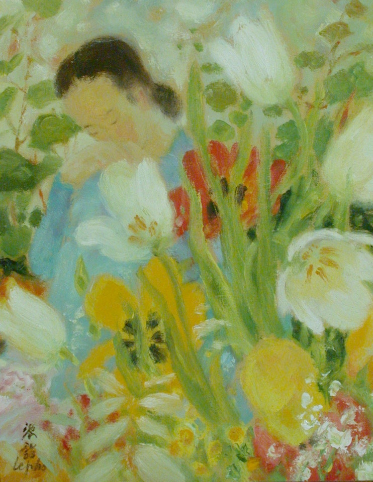 YOUNG WOMAN WITH FLOWERS by Le Pho