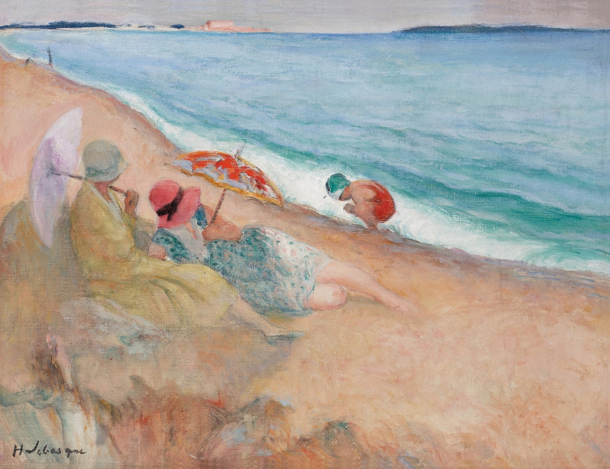 Deux femmes et un enfant au bord de la mer by Henri Lebasque