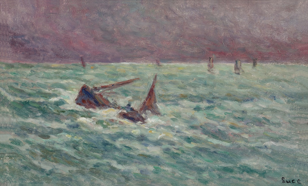 Honfleur, barques de pêche par gros temps by Maximilien Luce