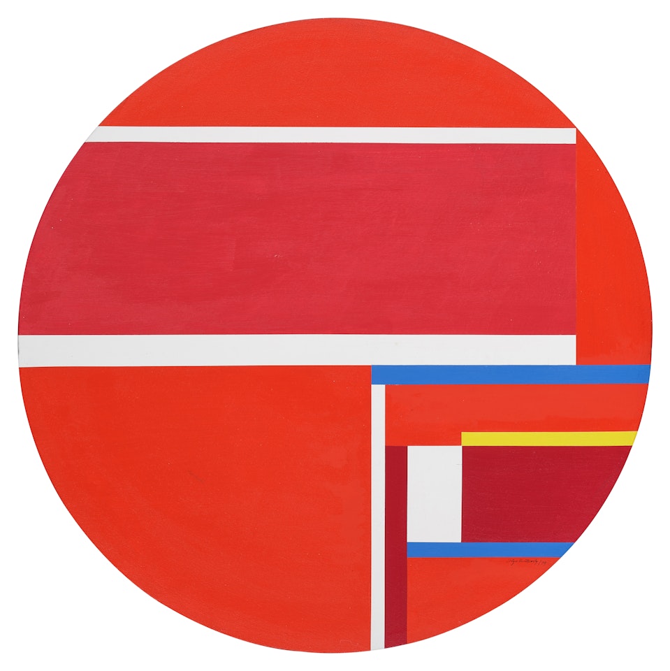 Red Tondo-Tondo in 3 Reds with Yellow Line by Ilya Bolotowsky