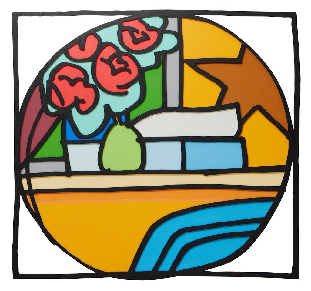 Still Life with Four Roses and Pear (Blue Pillow) by Tom Wesselmann