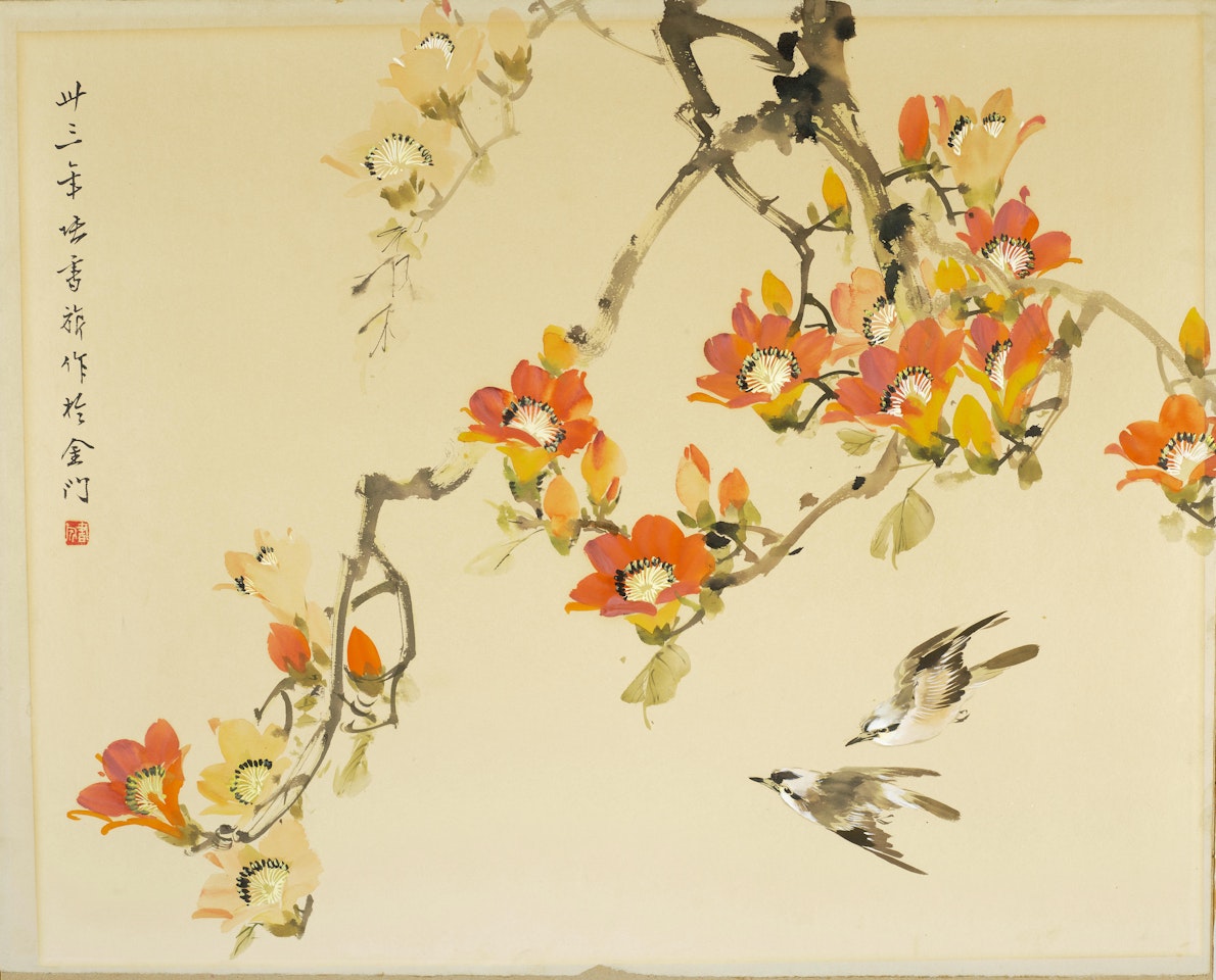 Red Silk-tree Flowers and Birds by Zhang Shuqi