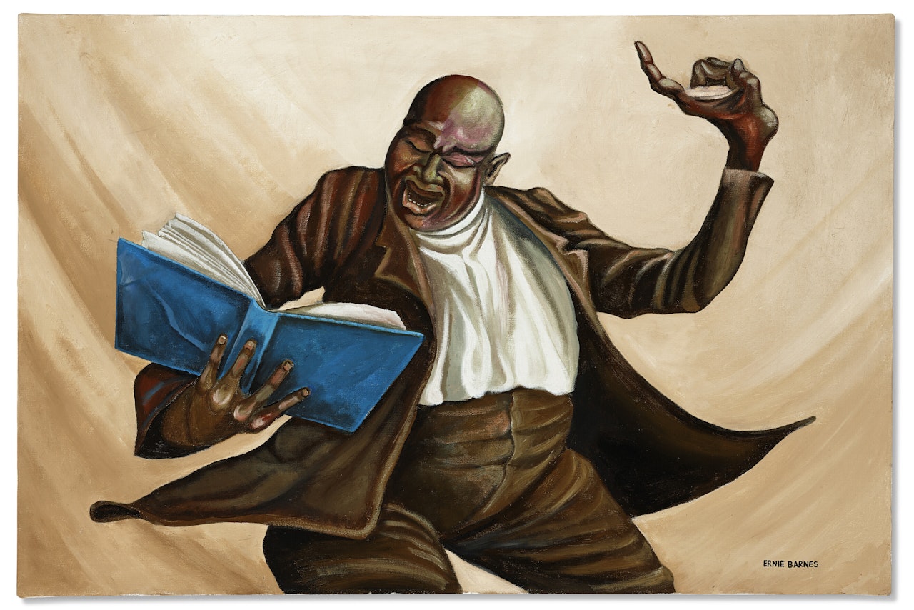 Preacher with Blue Book by Ernie Barnes