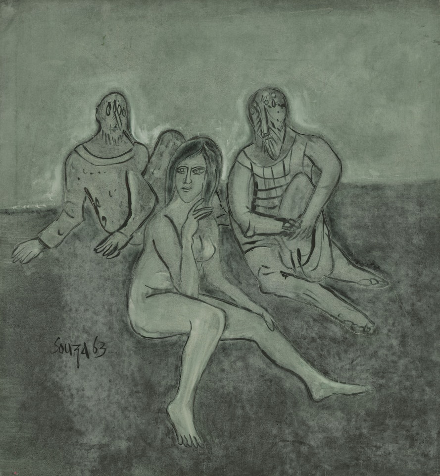 Girl with Two Men; Untitled (Study for Girl with Two Men) by Francis Newton Souza