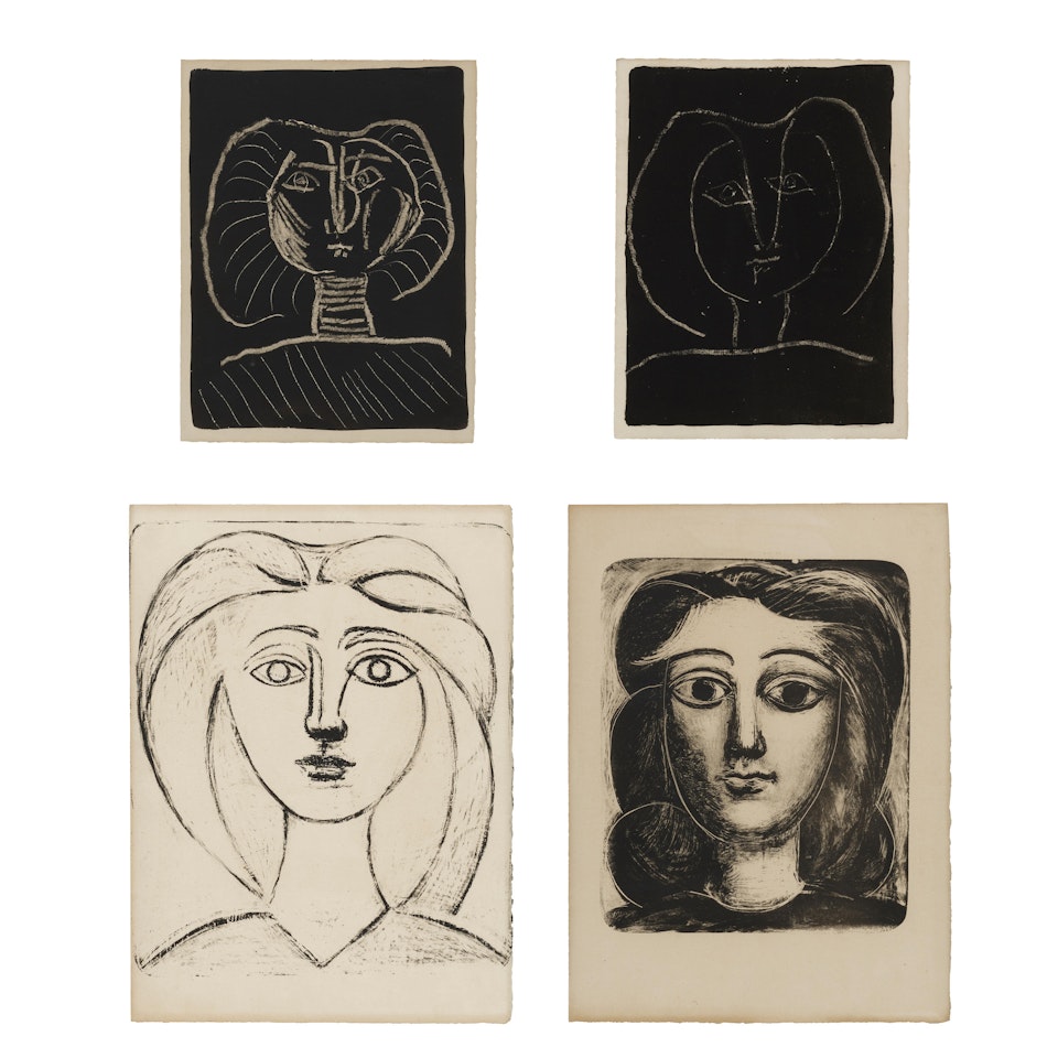 A Group of 4 Female Portraits (Bloch 376; 377; 380; 393, Mourlot 2; 3; 12; 9) by Pablo Picasso