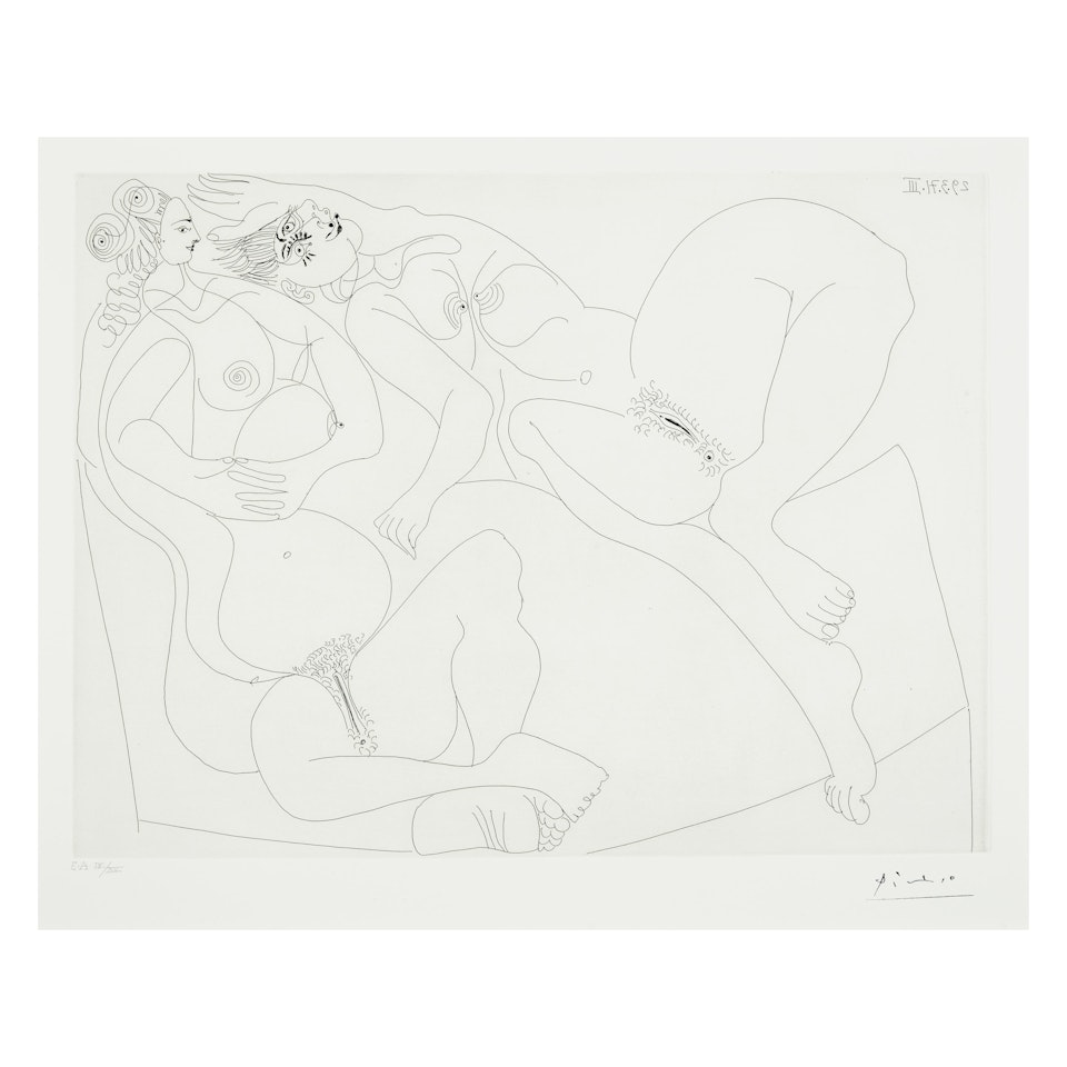 Repos. Deux Filles Bavardant, plate 99, from Séries 156 (Bloch 1955, Baer 1964) by Pablo Picasso