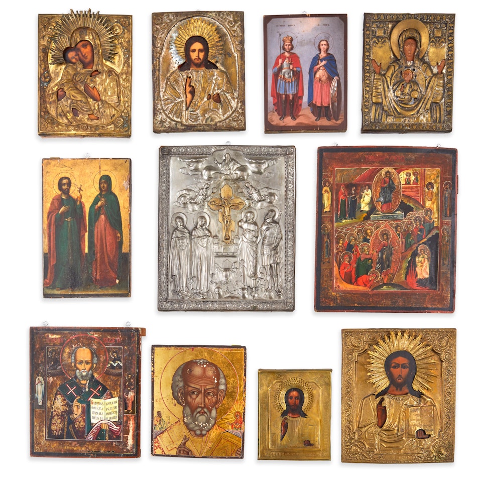 A Set of 10 Russian Icons by Russian School