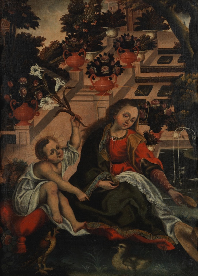 The Madonna and Child in a garden by Spanish School
