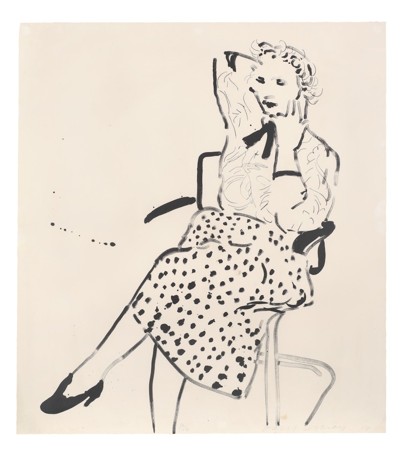 Celia in a Polka Dot Skirt by David Hockney